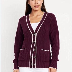 Old Navy Burgundy Cardigan with creme Trim